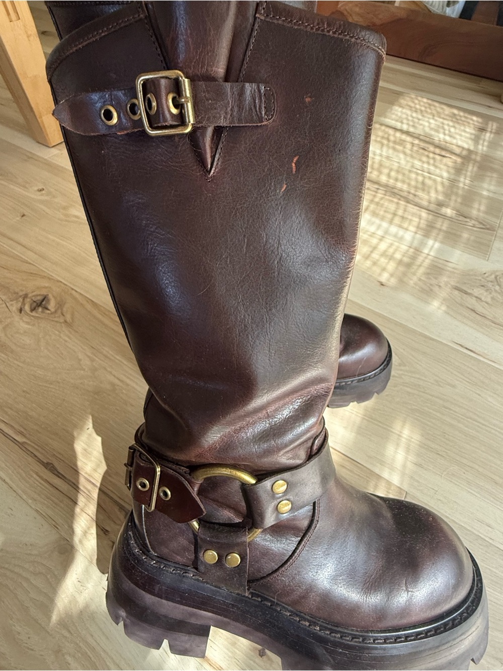 Jeffrey Campbell Chunky Brown Leather Harness Boots - Picture 5 of 7